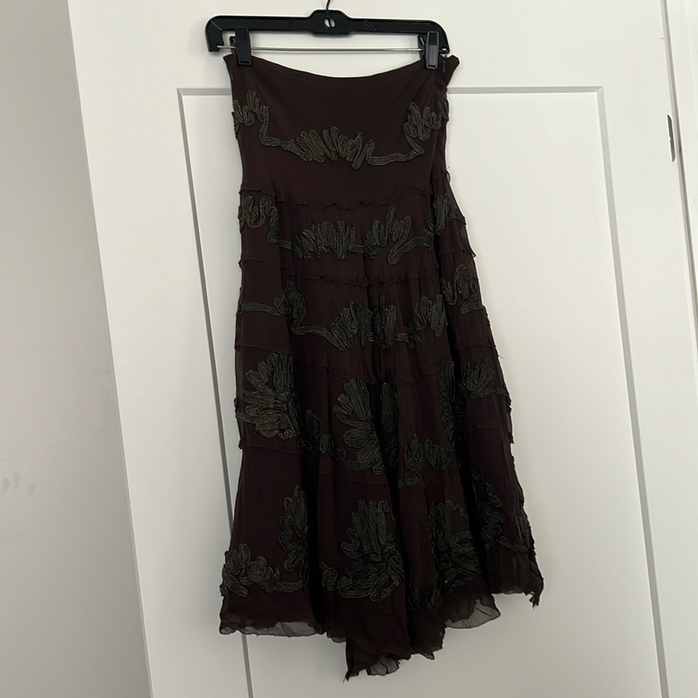 Etcetera brown silk flared skirt